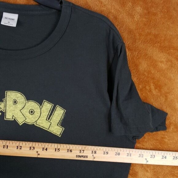 RE/DONE Mens Shirt Medium Washed Out Black Pullover Crew Graphic Rock N Roll Tee - Picture 7 of 9
